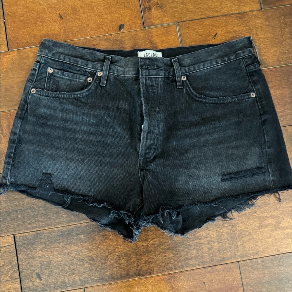 Agolde Black Cut-Off Jean Shorts Distressed